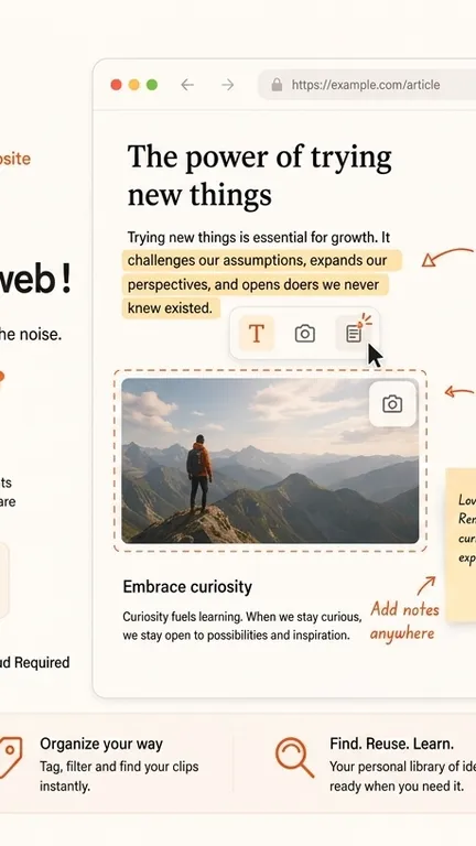 cherrypick side panel showing saved highlights, screenshots and notes